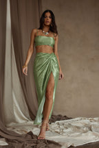 Toulouse Metallic Sage Maxi Skirt