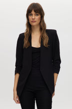 Black Modern-Fit 3/4 Sleeve Rhinestone-Detail Jacket