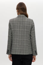 Off-White-black Plaid Modern-Fit Blazer with Crystal Brooch