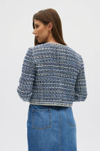 Blue Textured Bouclé Cropped Jacket