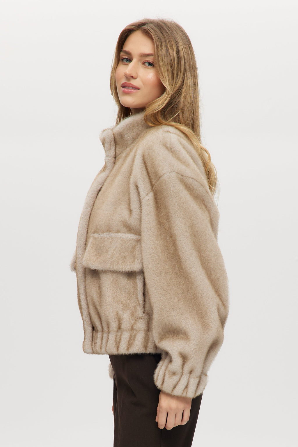 GREY BOXY VEGAN FUR JACKET