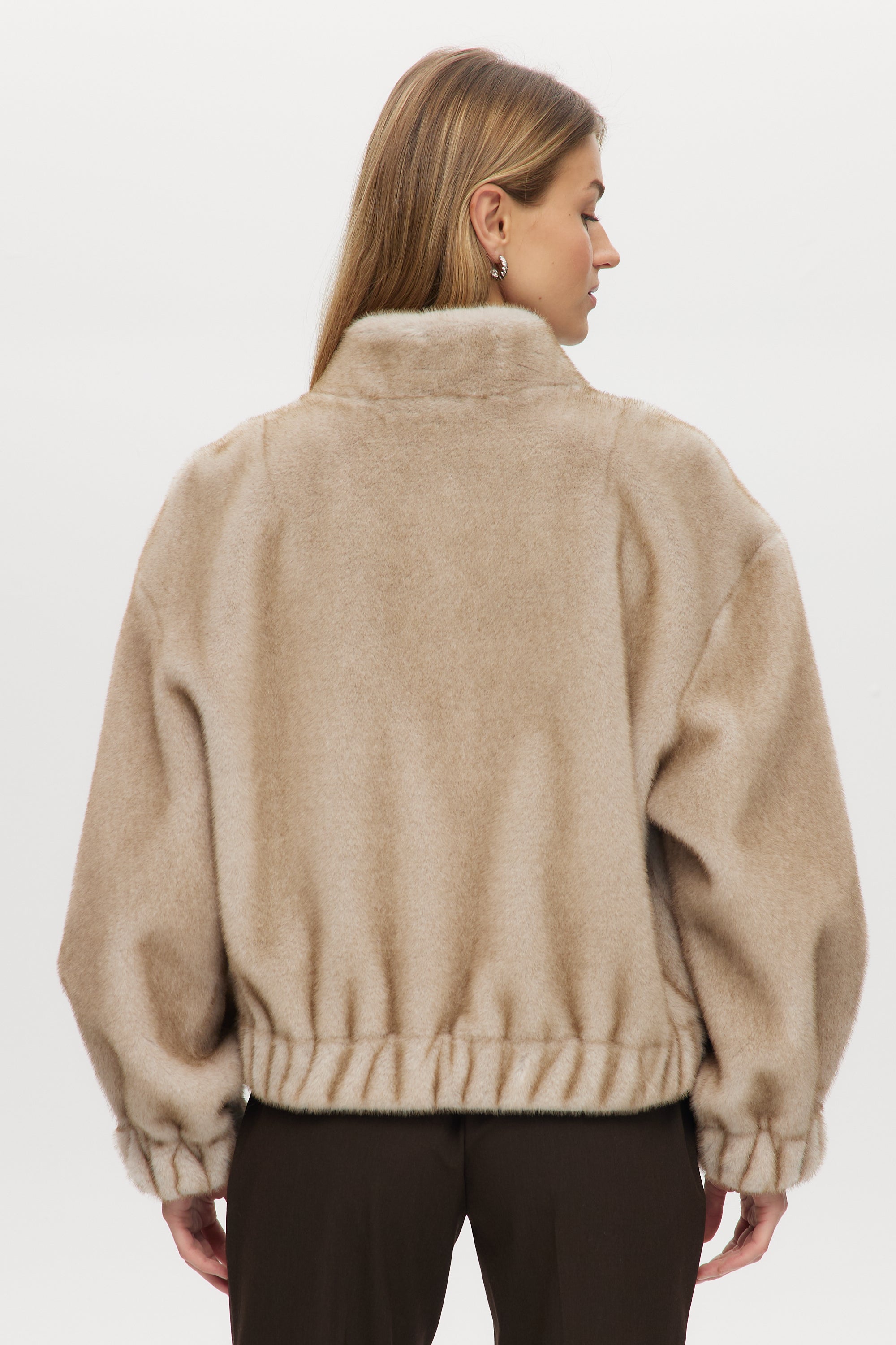 GREY BOXY VEGAN FUR JACKET