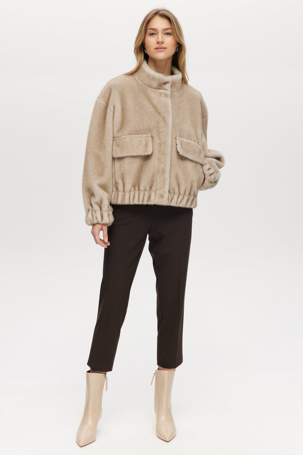 GREY BOXY VEGAN FUR JACKET