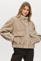 GREY BOXY VEGAN FUR JACKET