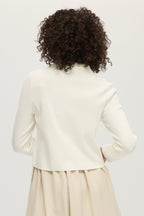 WHITE BOXY CARDIGAN WITH EMBROIDERED COLLAR