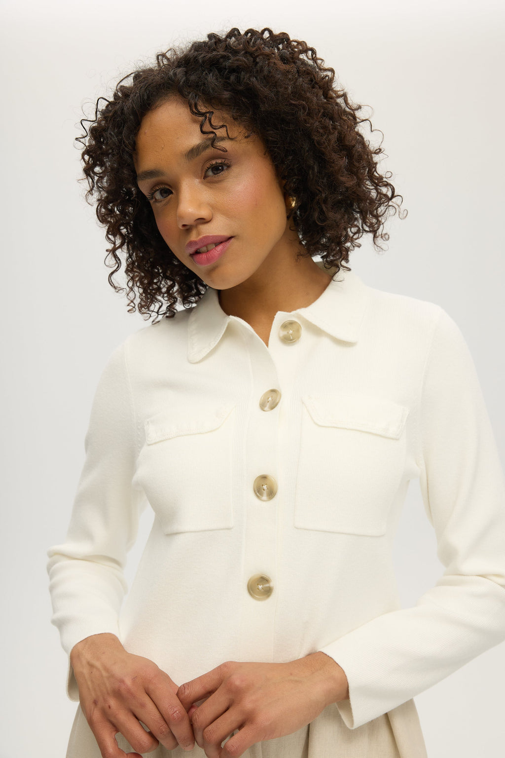 WHITE BOXY CARDIGAN WITH EMBROIDERED COLLAR