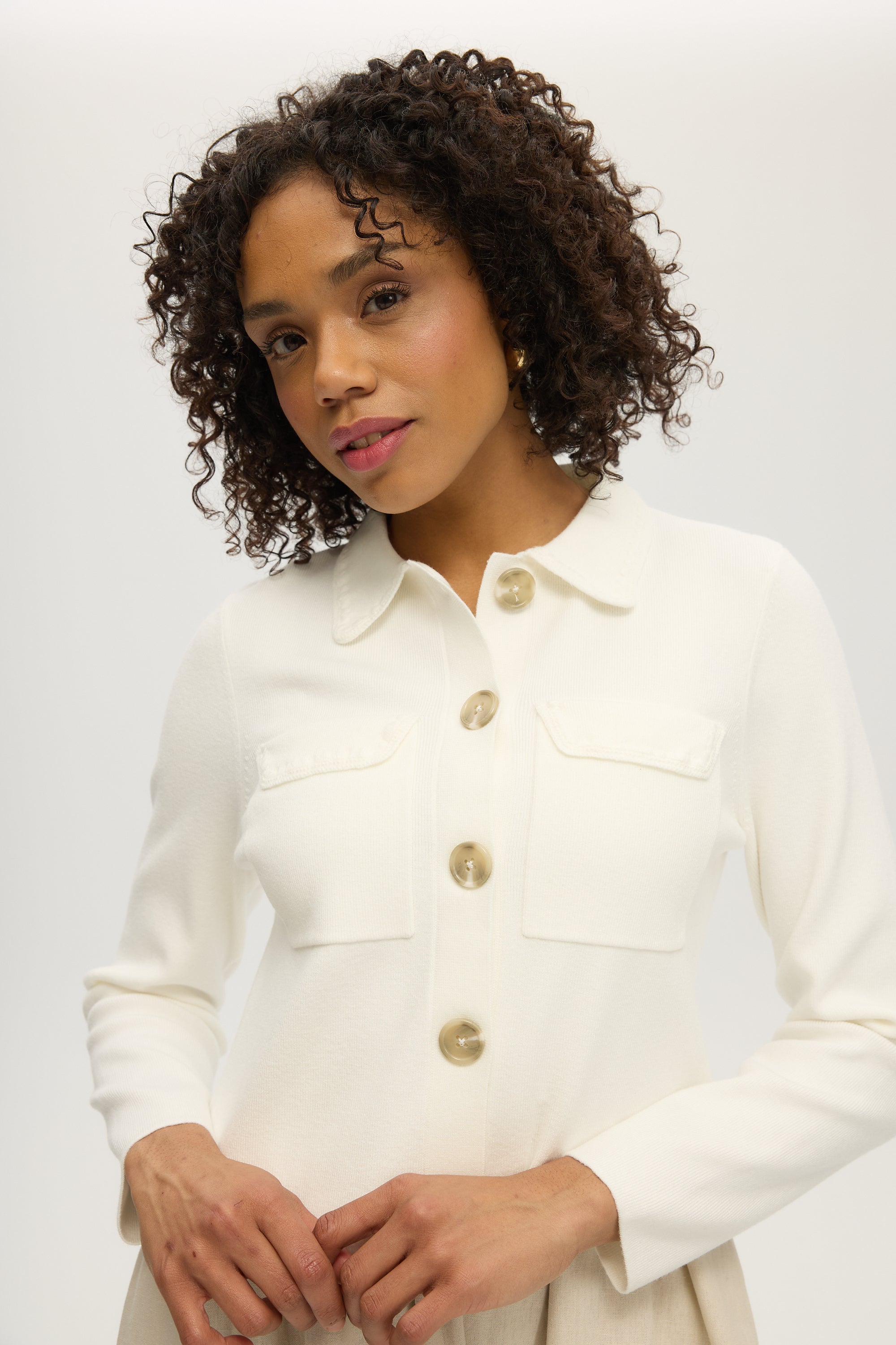 WHITE BOXY CARDIGAN WITH EMBROIDERED COLLAR