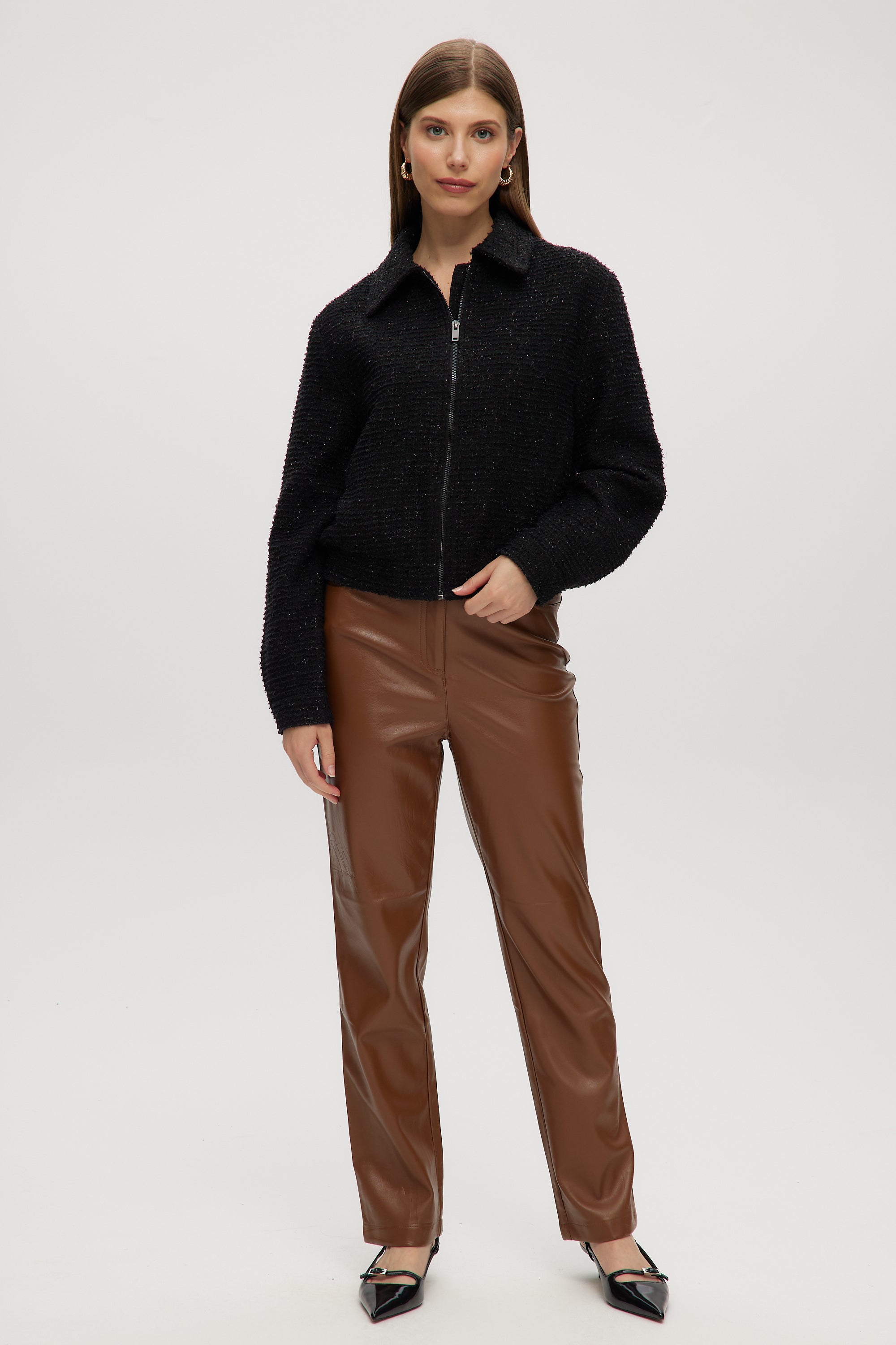 BLACK BOXY FIT BOUCLÉ JACKET