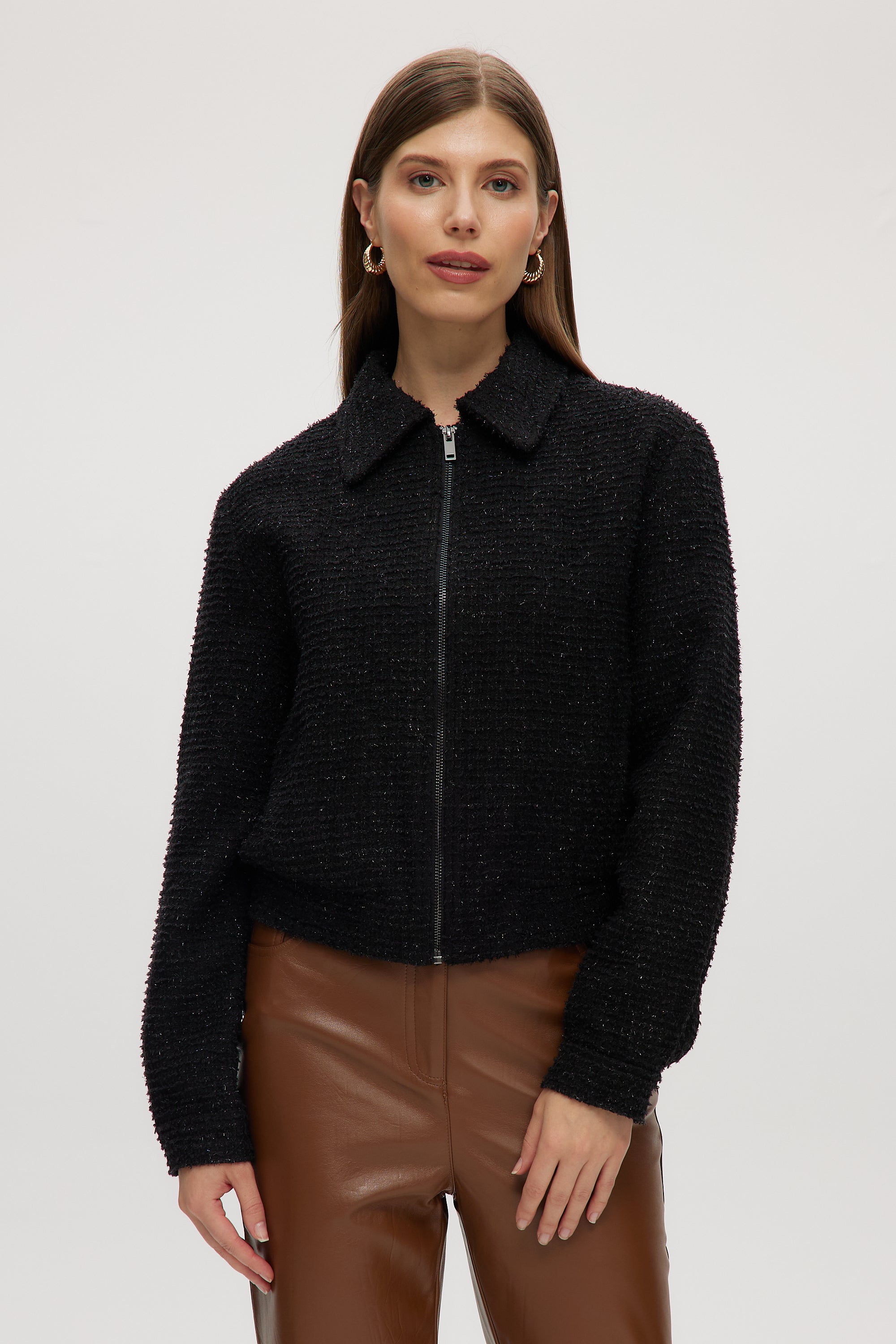BLACK BOXY FIT BOUCLÉ JACKET