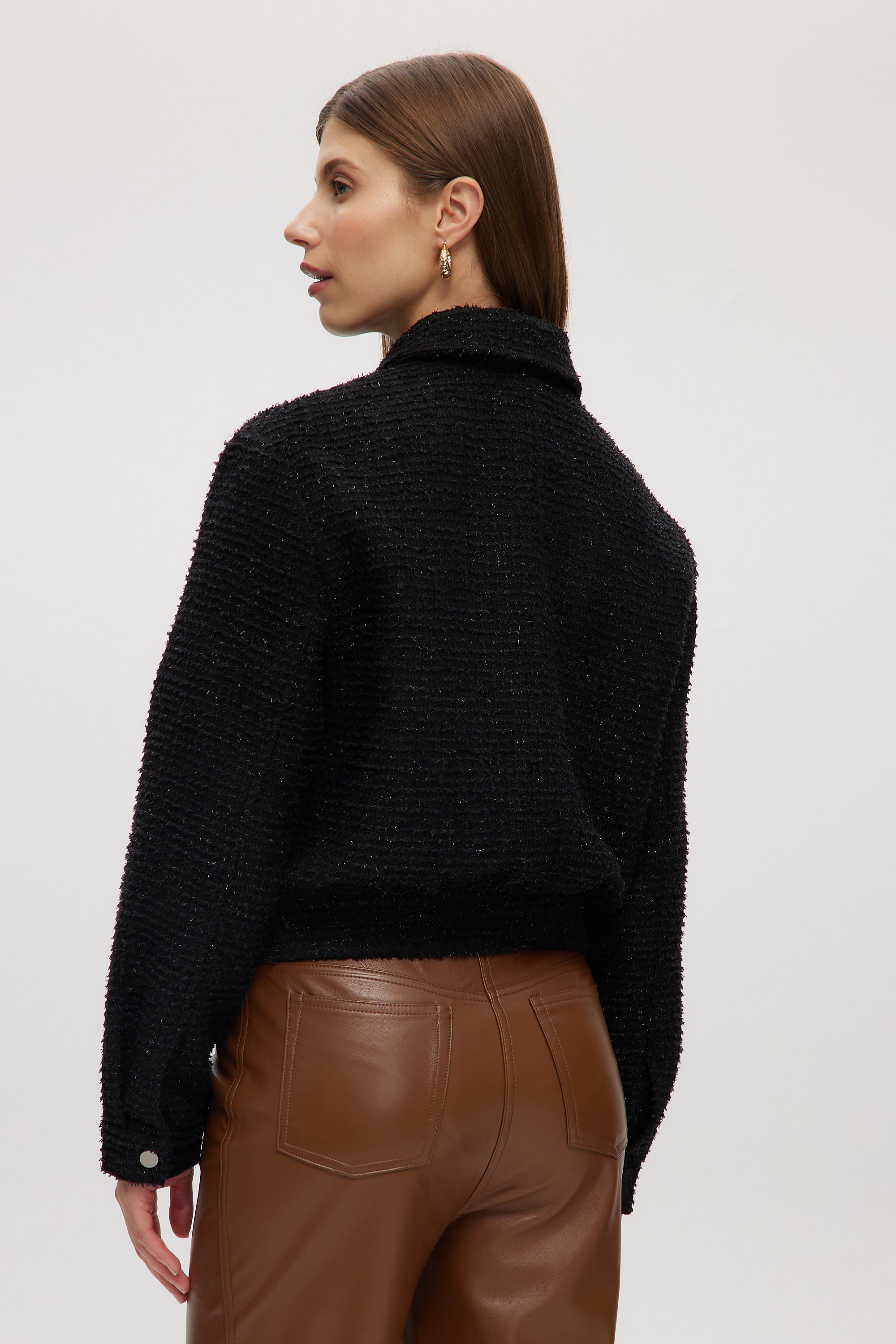 BLACK BOXY FIT BOUCLÉ JACKET