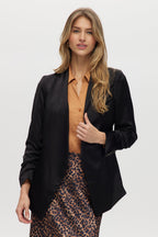 Black Classic-Fit 3/4 Sleeve Satin Blazer