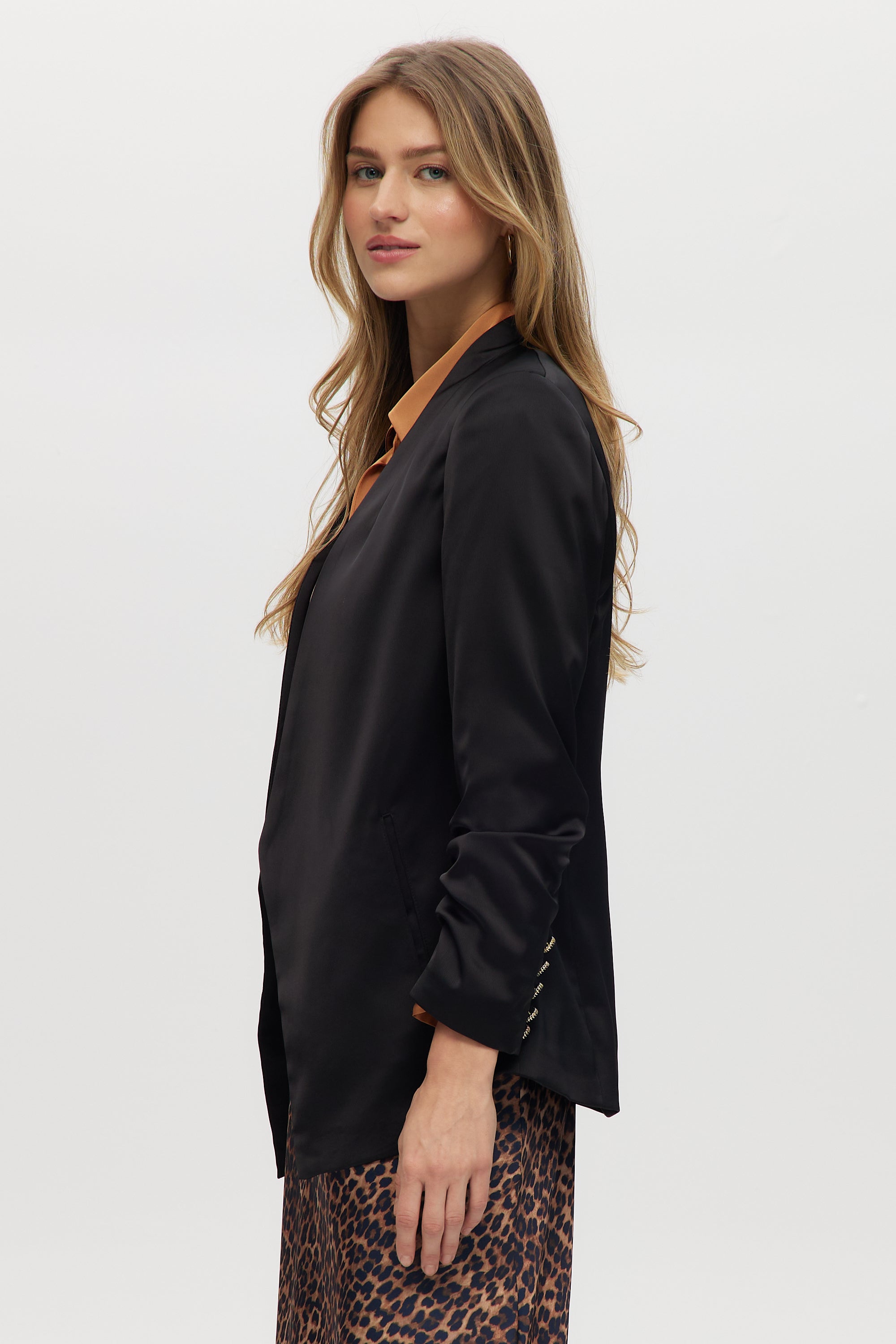 Black Classic-Fit 3/4 Sleeve Satin Blazer