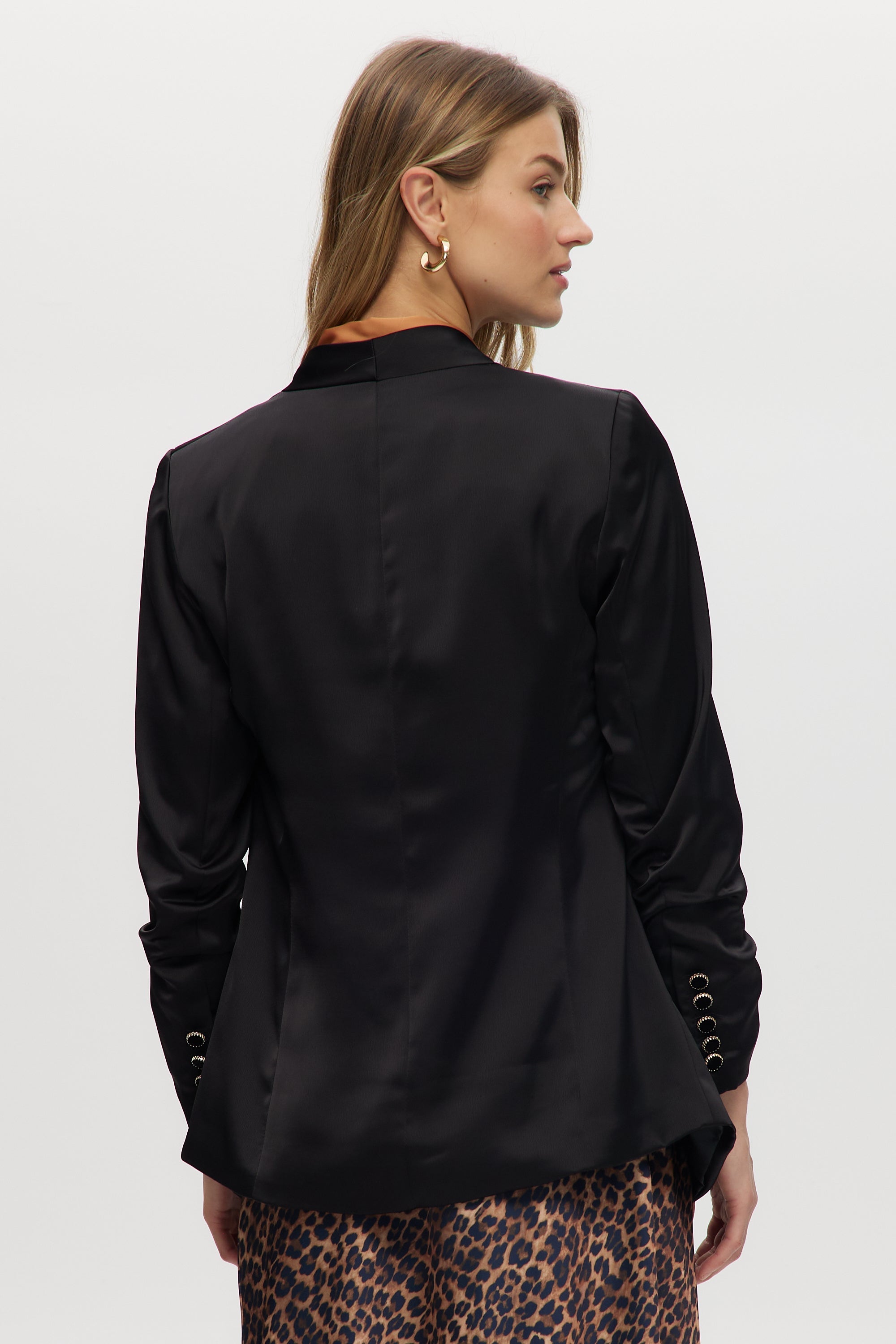 Black Classic-Fit 3/4 Sleeve Satin Blazer