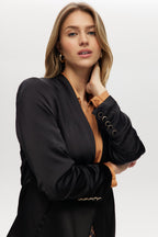 Black Classic-Fit 3/4 Sleeve Satin Blazer