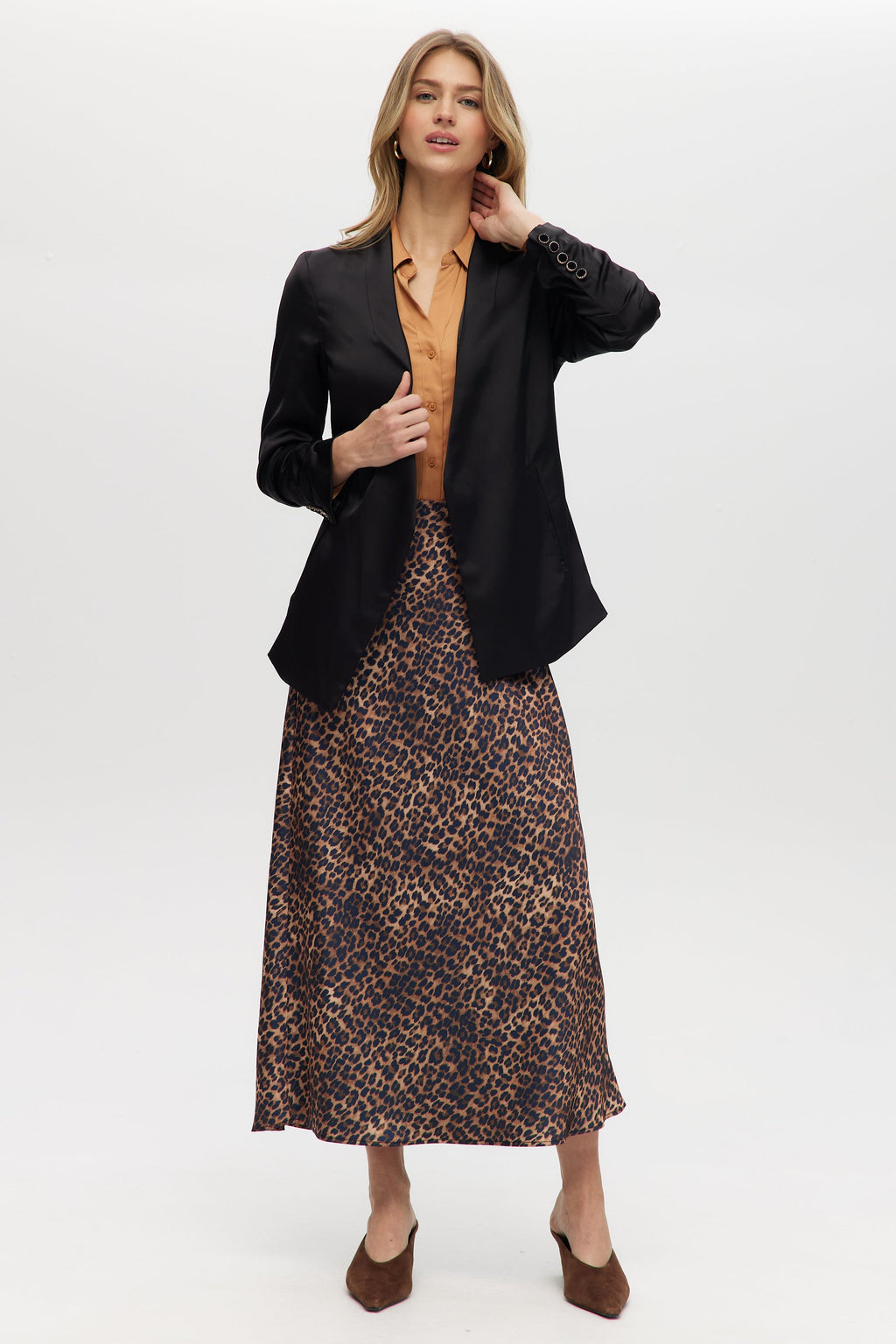 Black Classic-Fit 3/4 Sleeve Satin Blazer