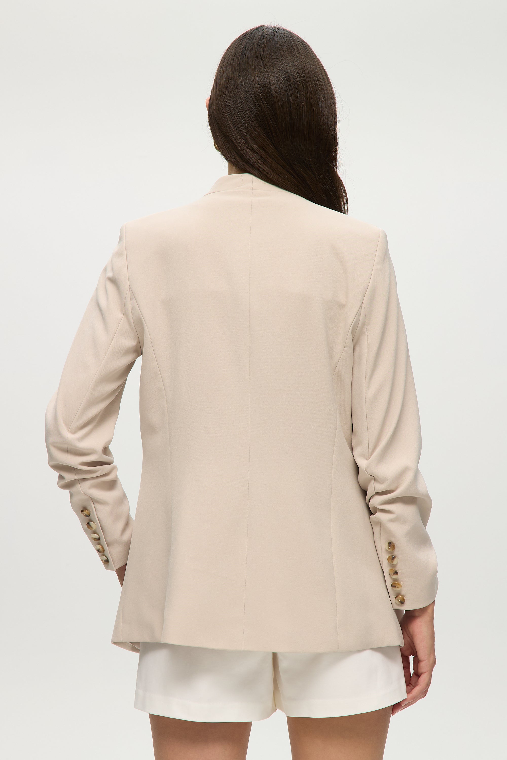 BEIGE BUNCHY SLEEVES BLAZER JACKET