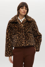 Brown Vegan Fur Leopard Jacket