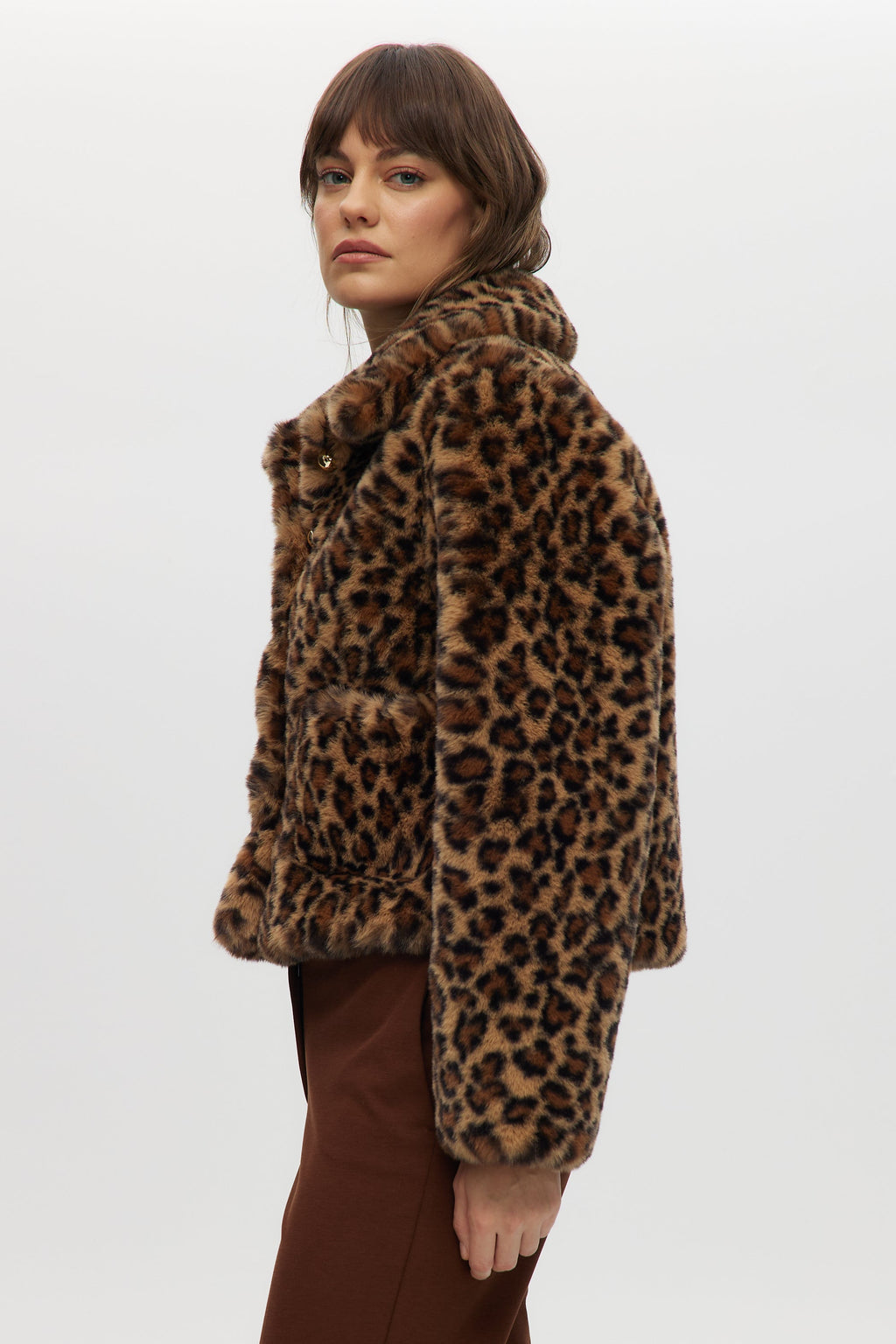 Brown Vegan Fur Leopard Jacket