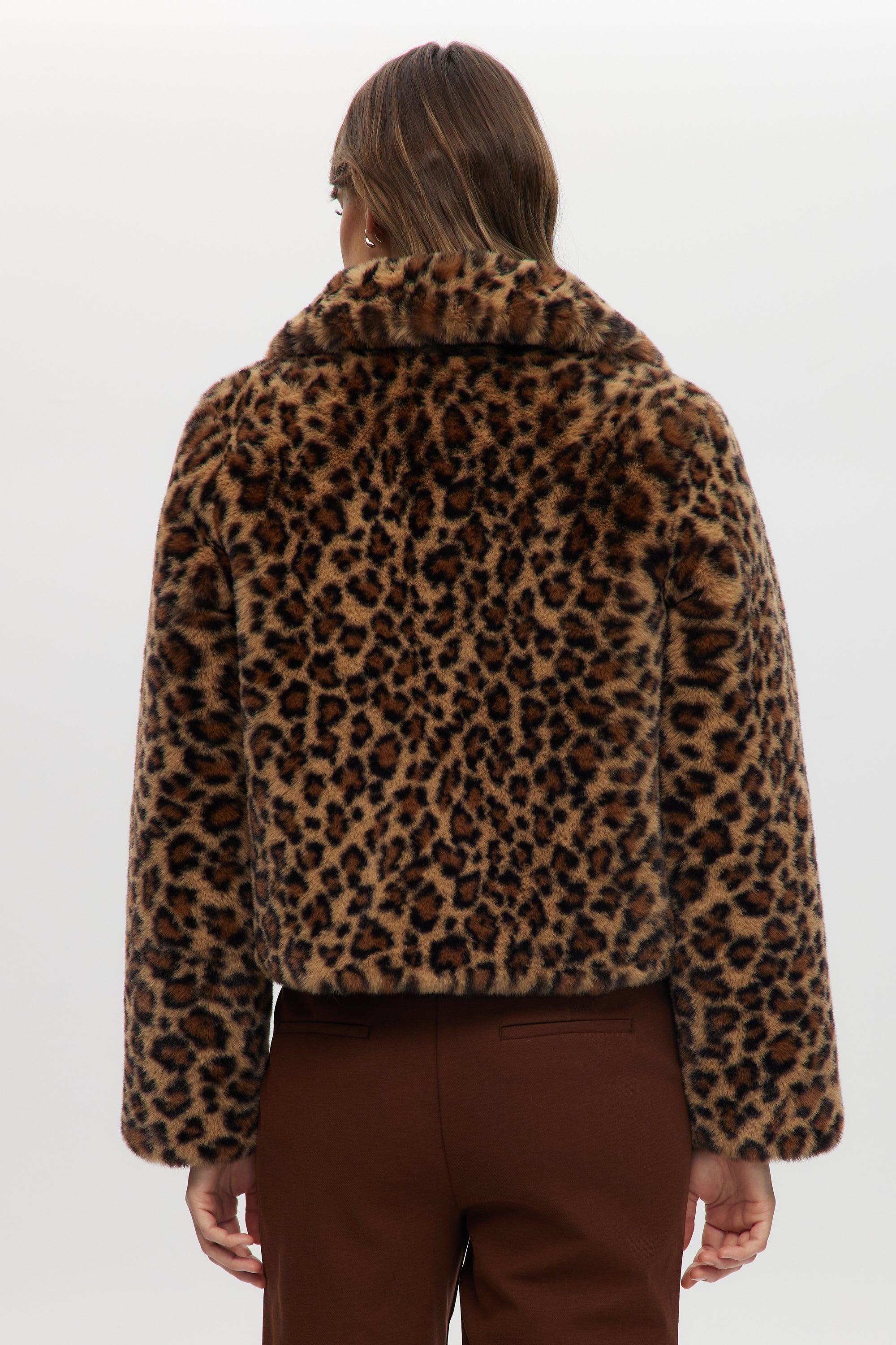 Brown Vegan Fur Leopard Jacket