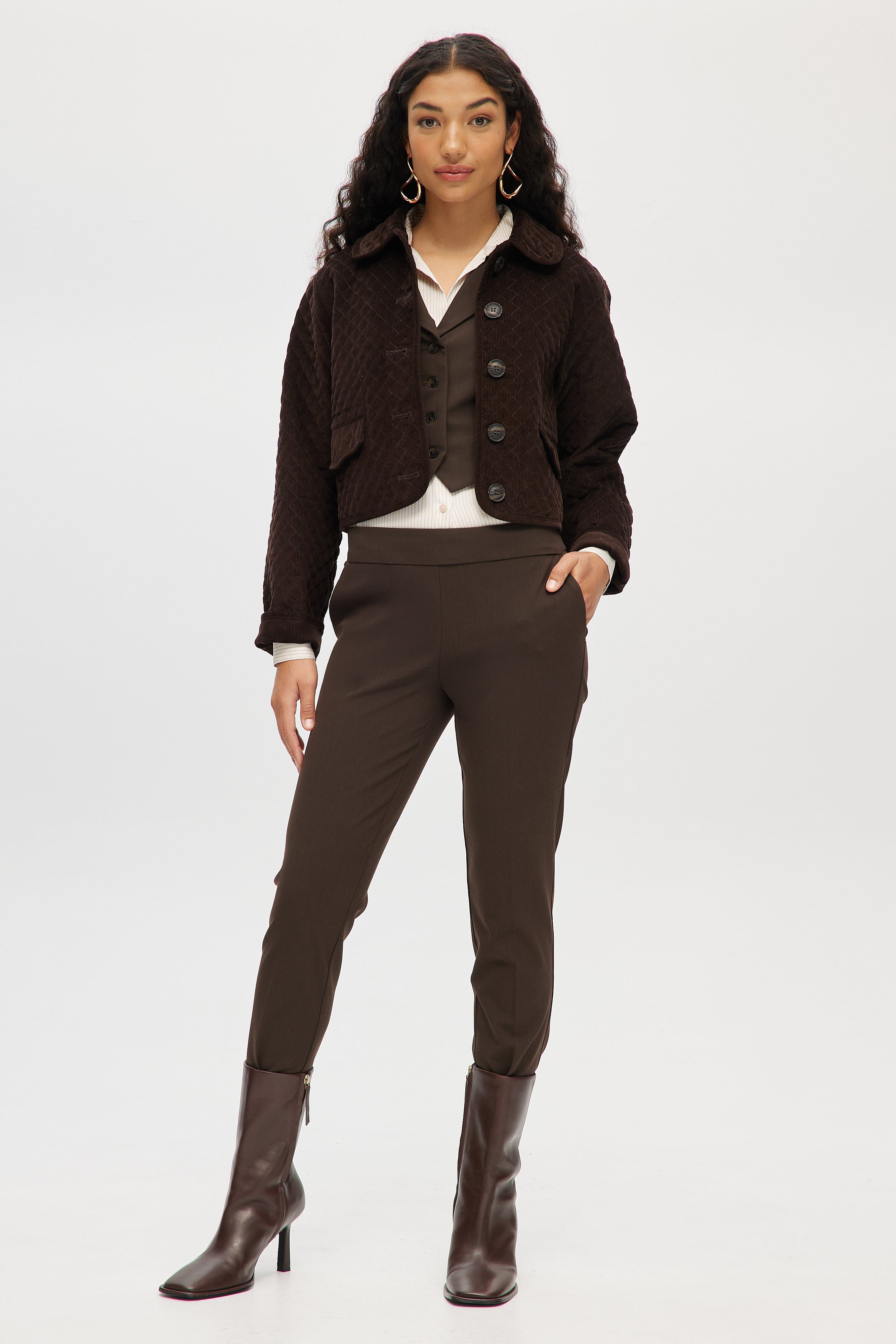 Brown Cropped Quilted Corduroy Jacket