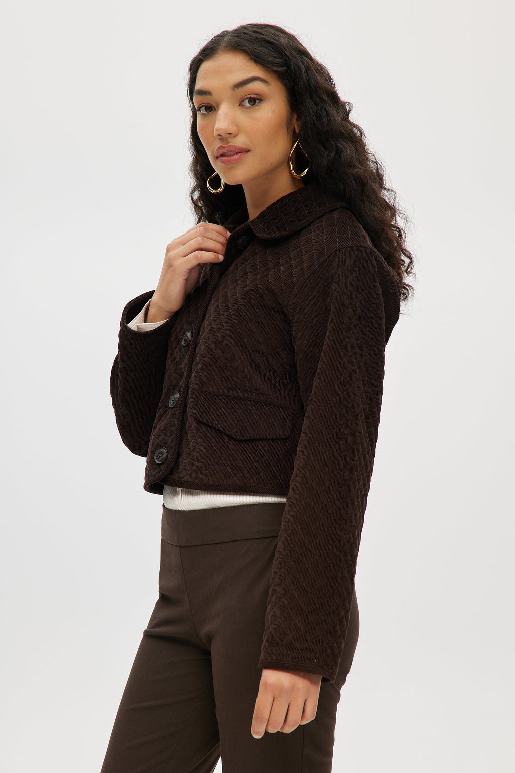 Brown Cropped Quilted Corduroy Jacket