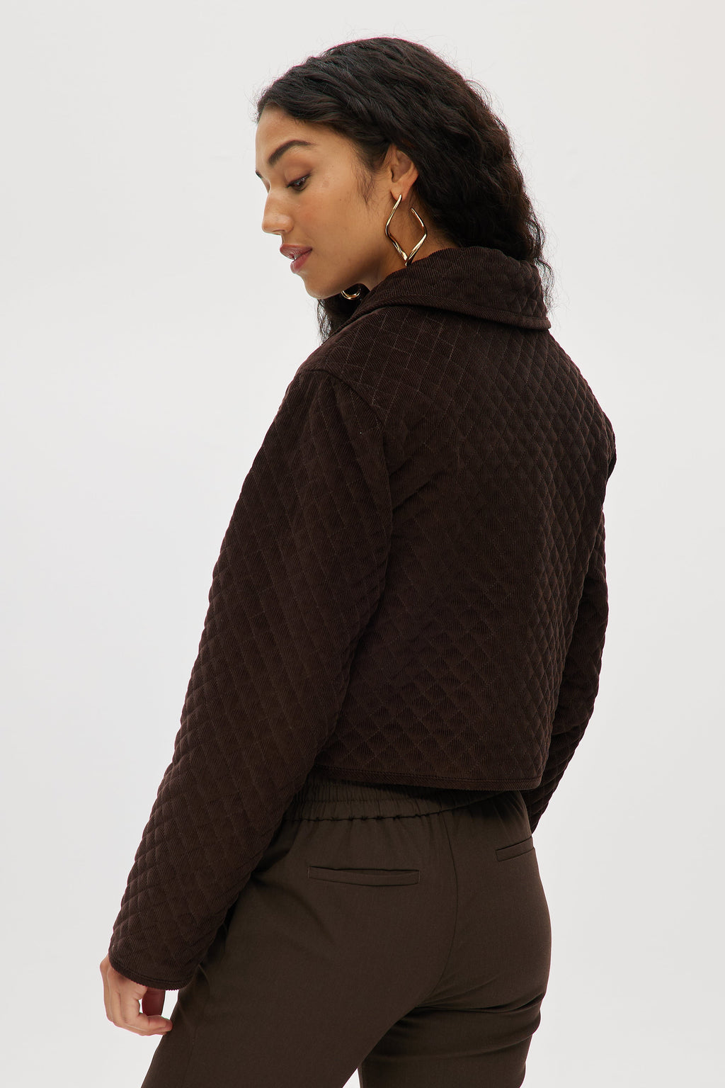 Brown Cropped Quilted Corduroy Jacket