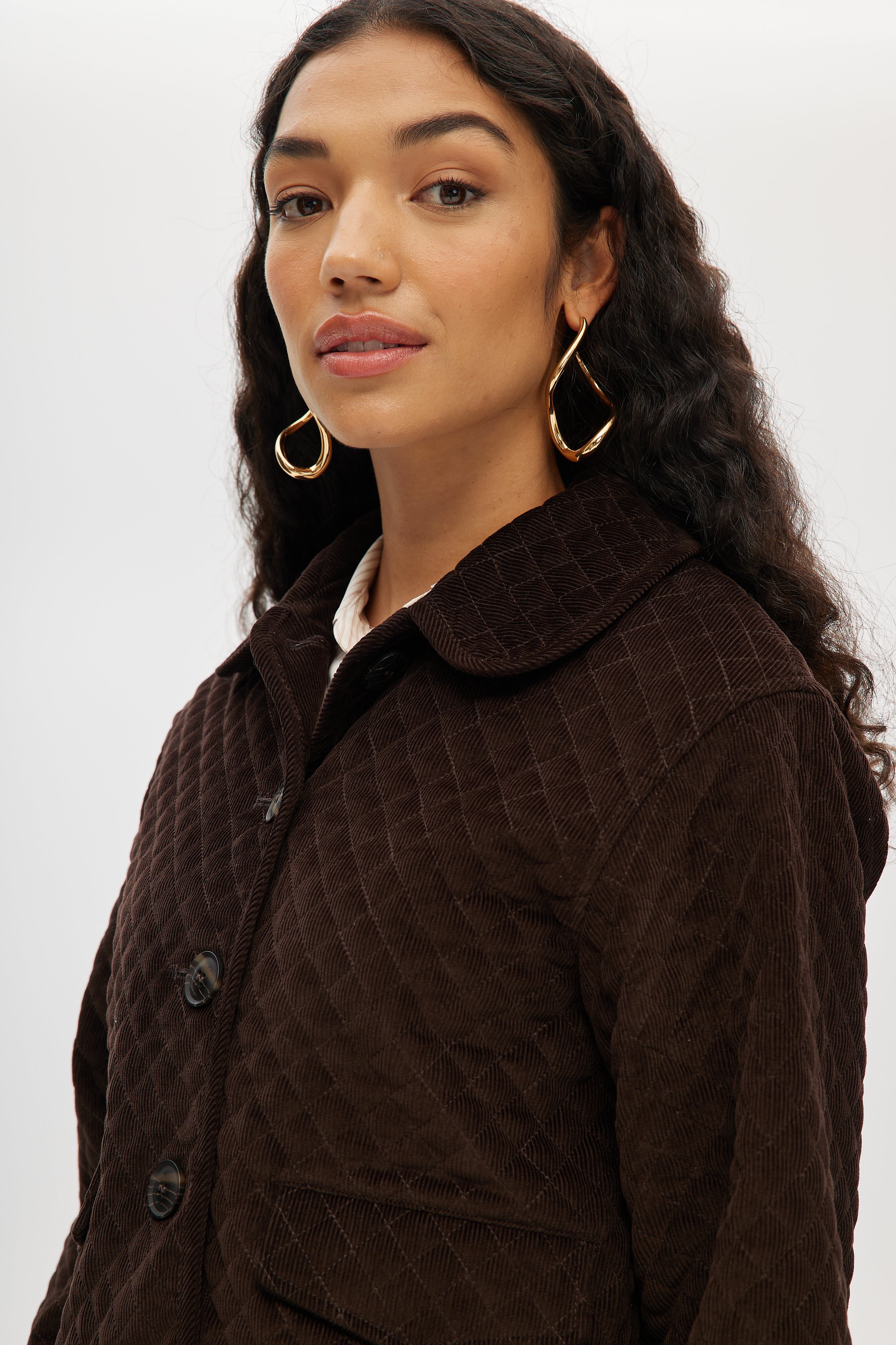 Brown Cropped Quilted Corduroy Jacket