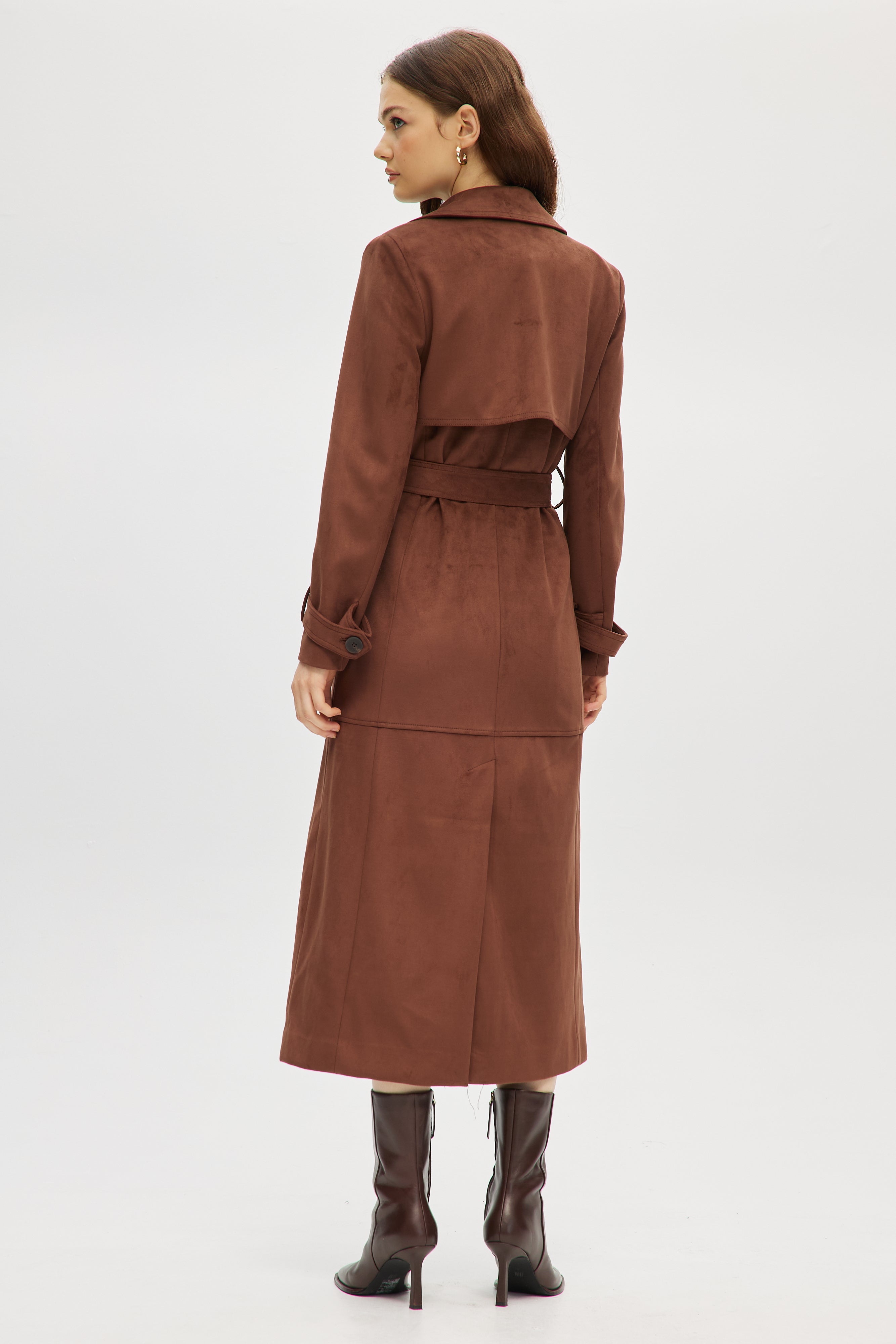 Brown Vegan Suede Trench Coat