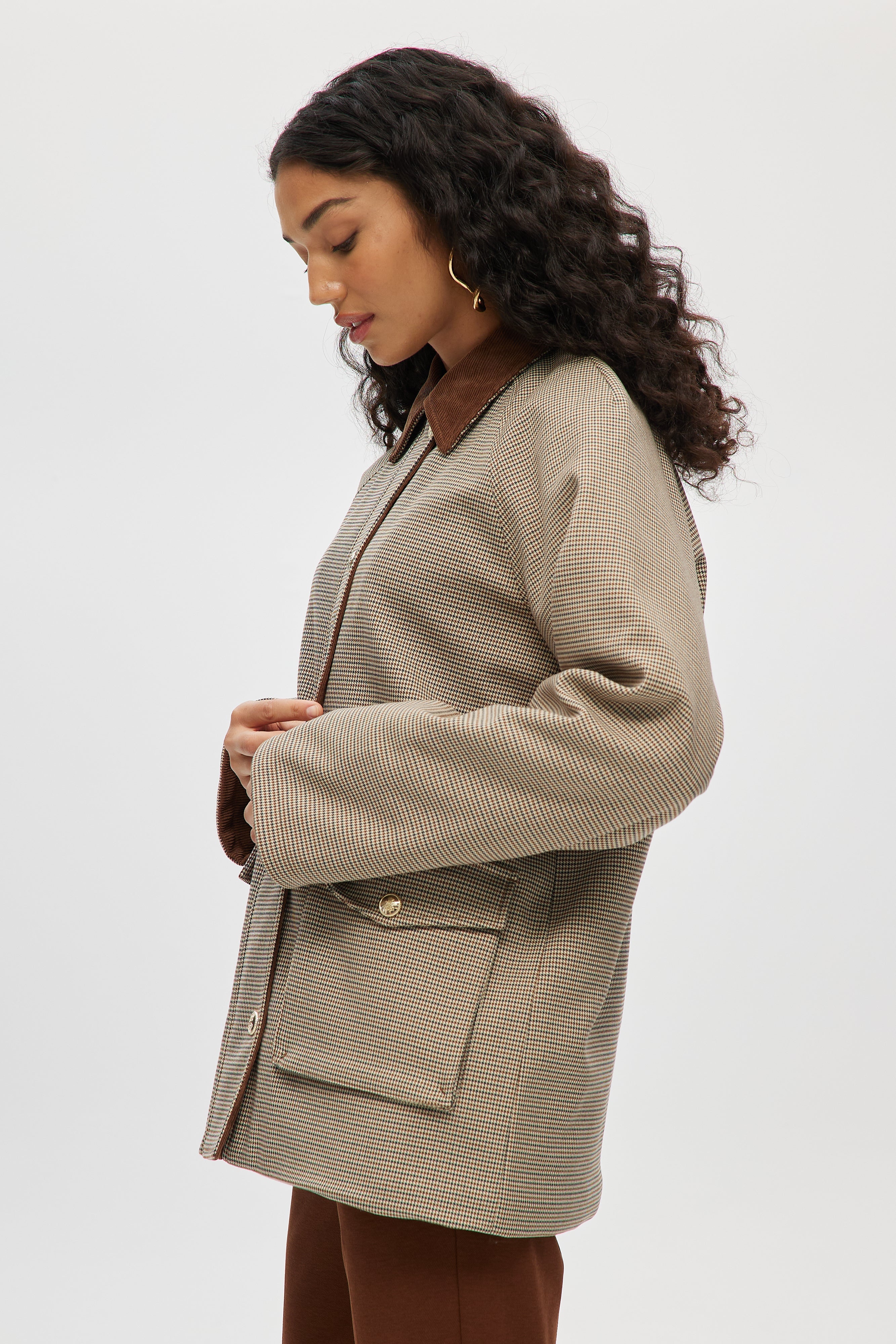 Brown Houndstooth Field Jacket