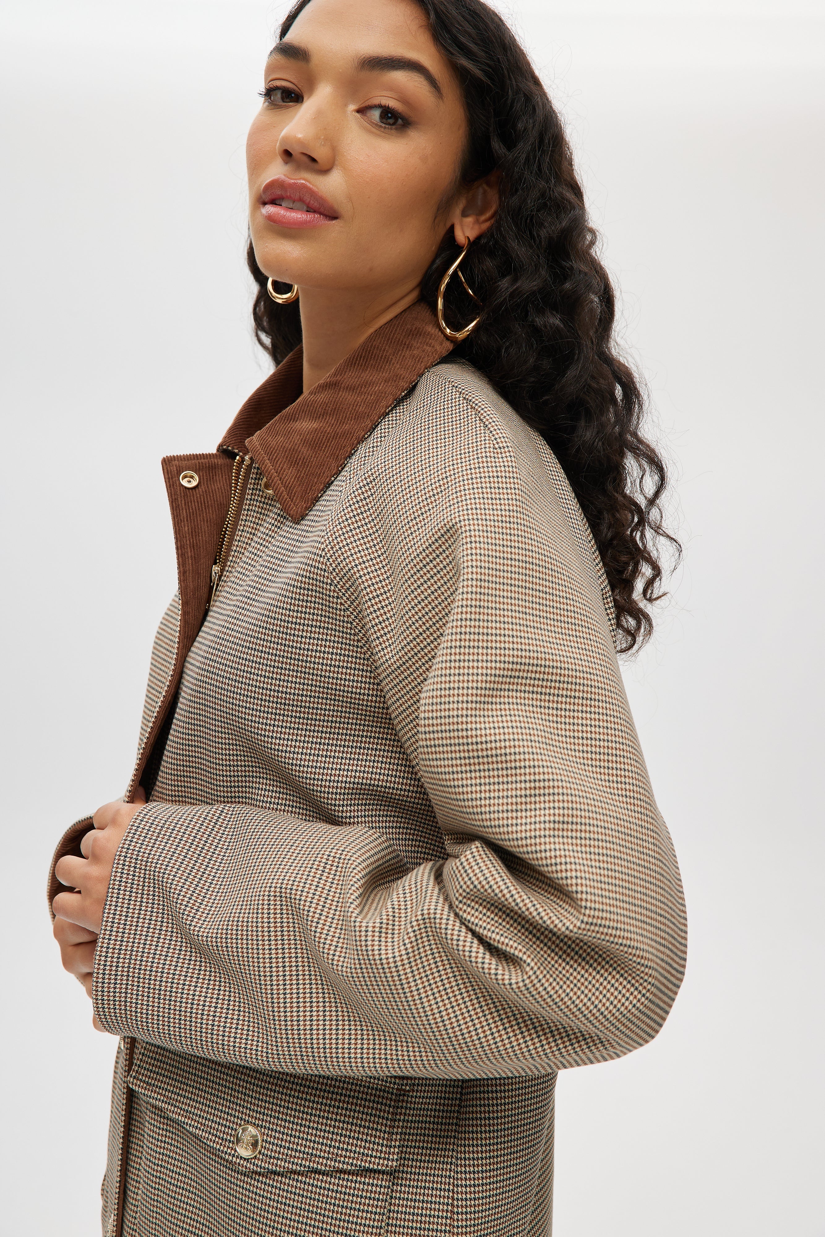 Brown Houndstooth Field Jacket