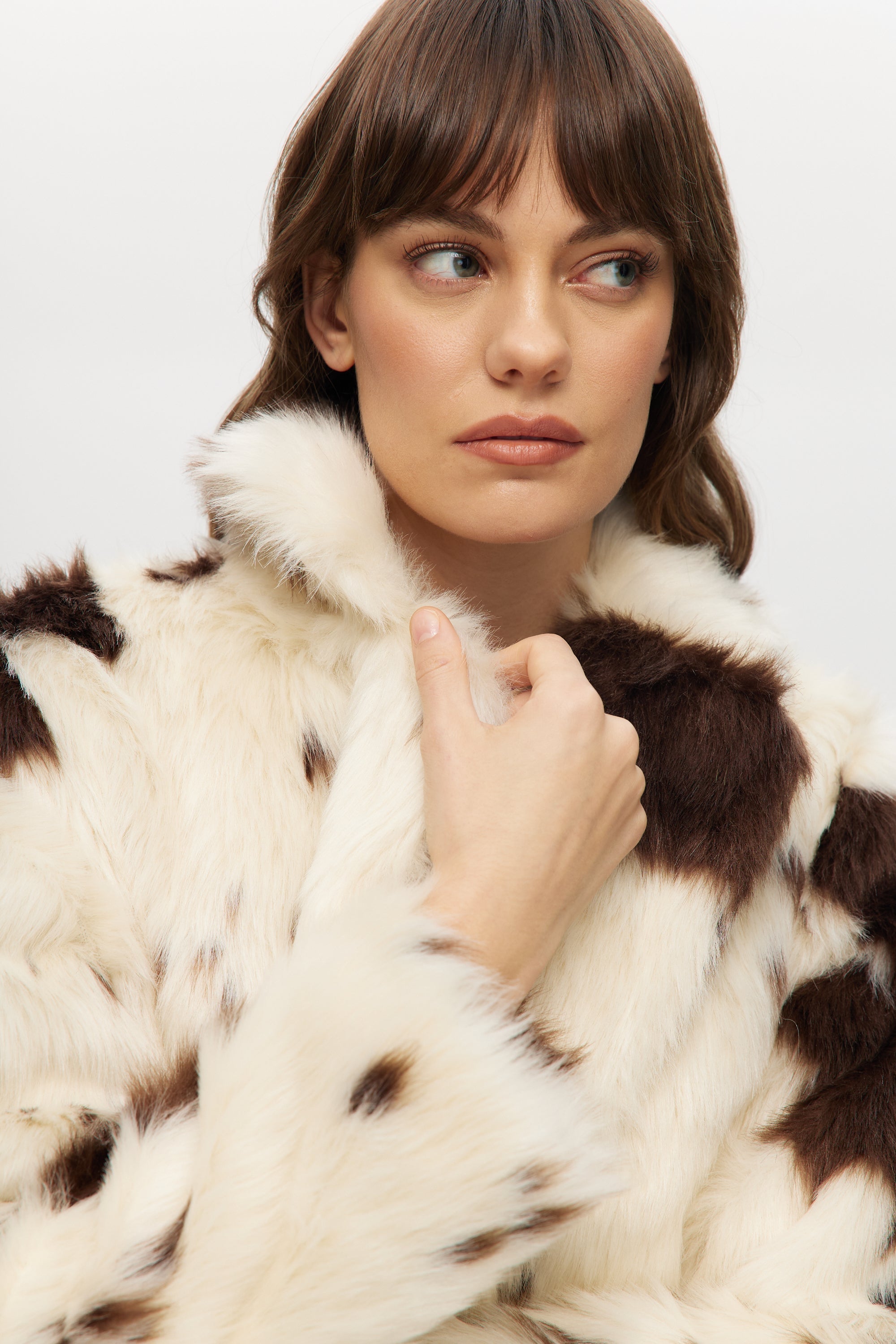 Off-White & Brown Combo Vegan Fur Long Coat