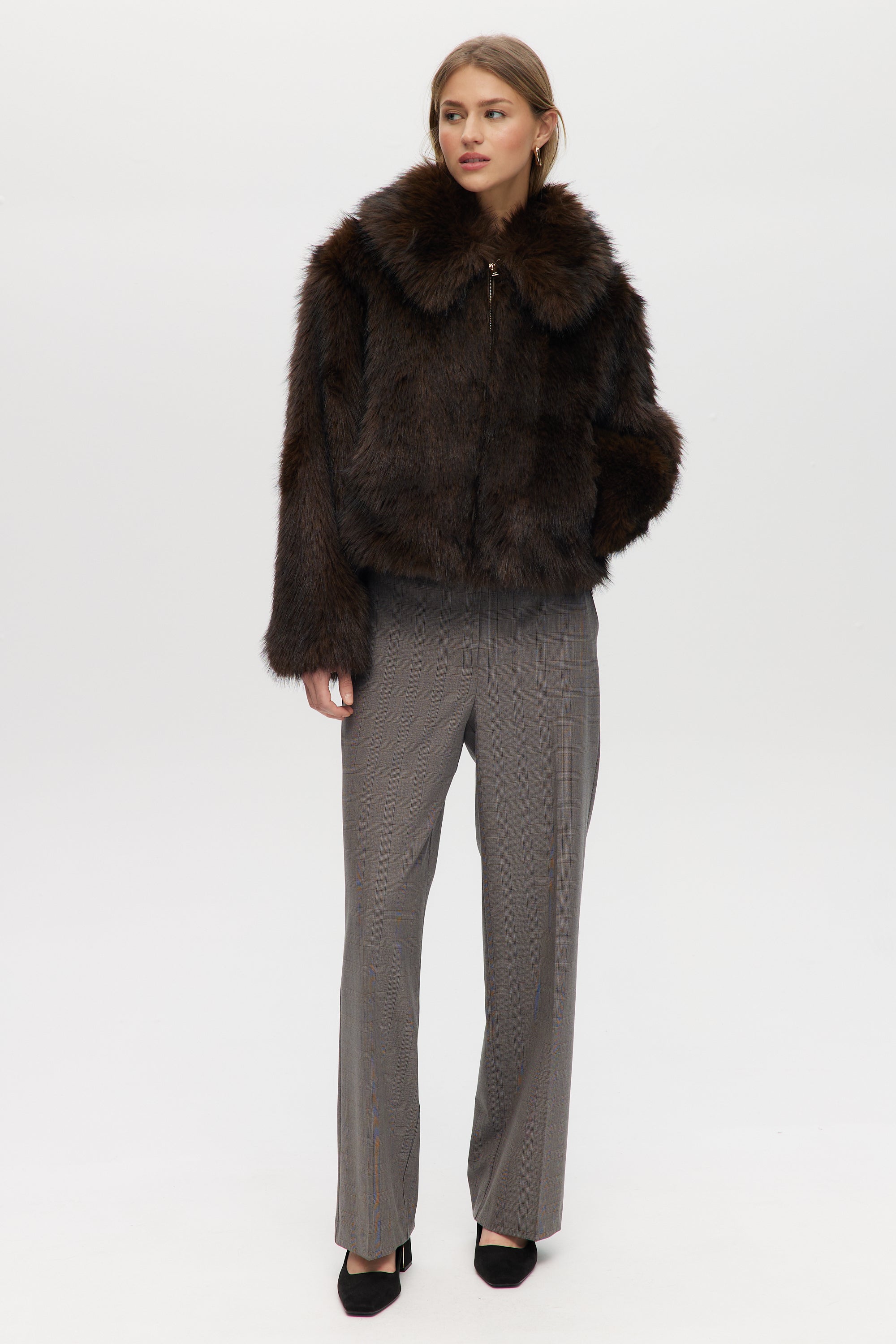 Brown Long Hair Vegan Fur Jacket