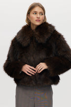 Brown Long Hair Vegan Fur Jacket