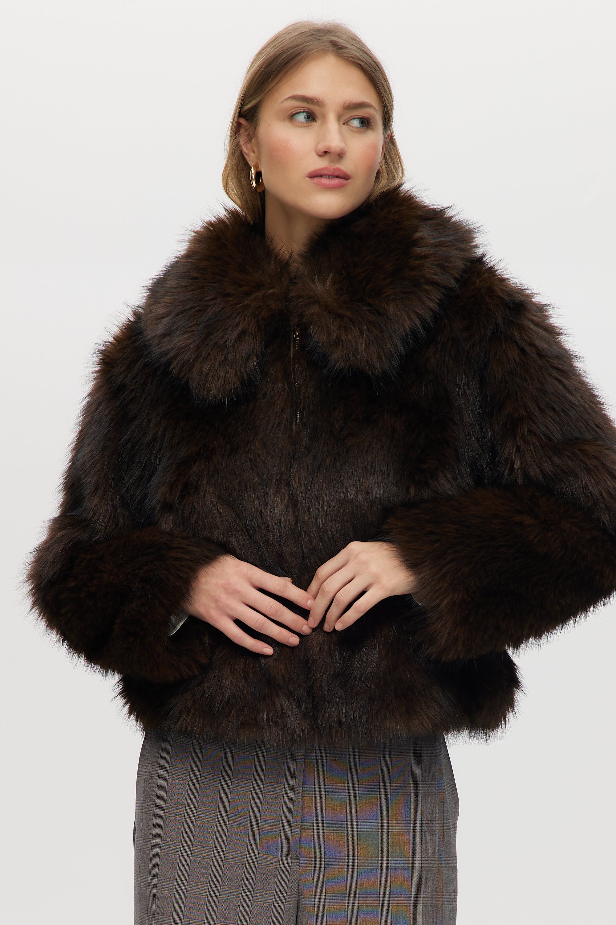 Brown Long Hair Vegan Fur Jacket