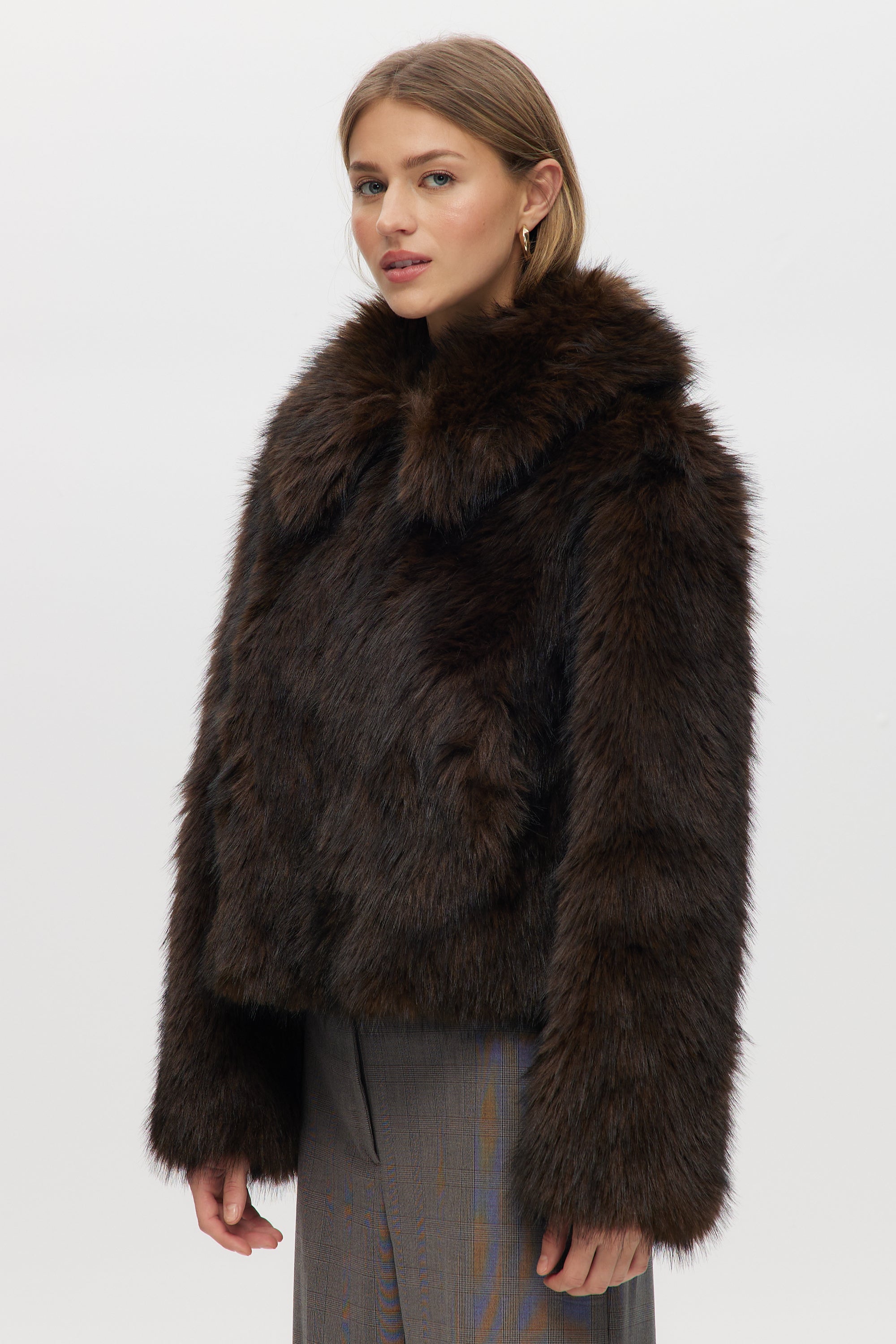 Brown Long Hair Vegan Fur Jacket