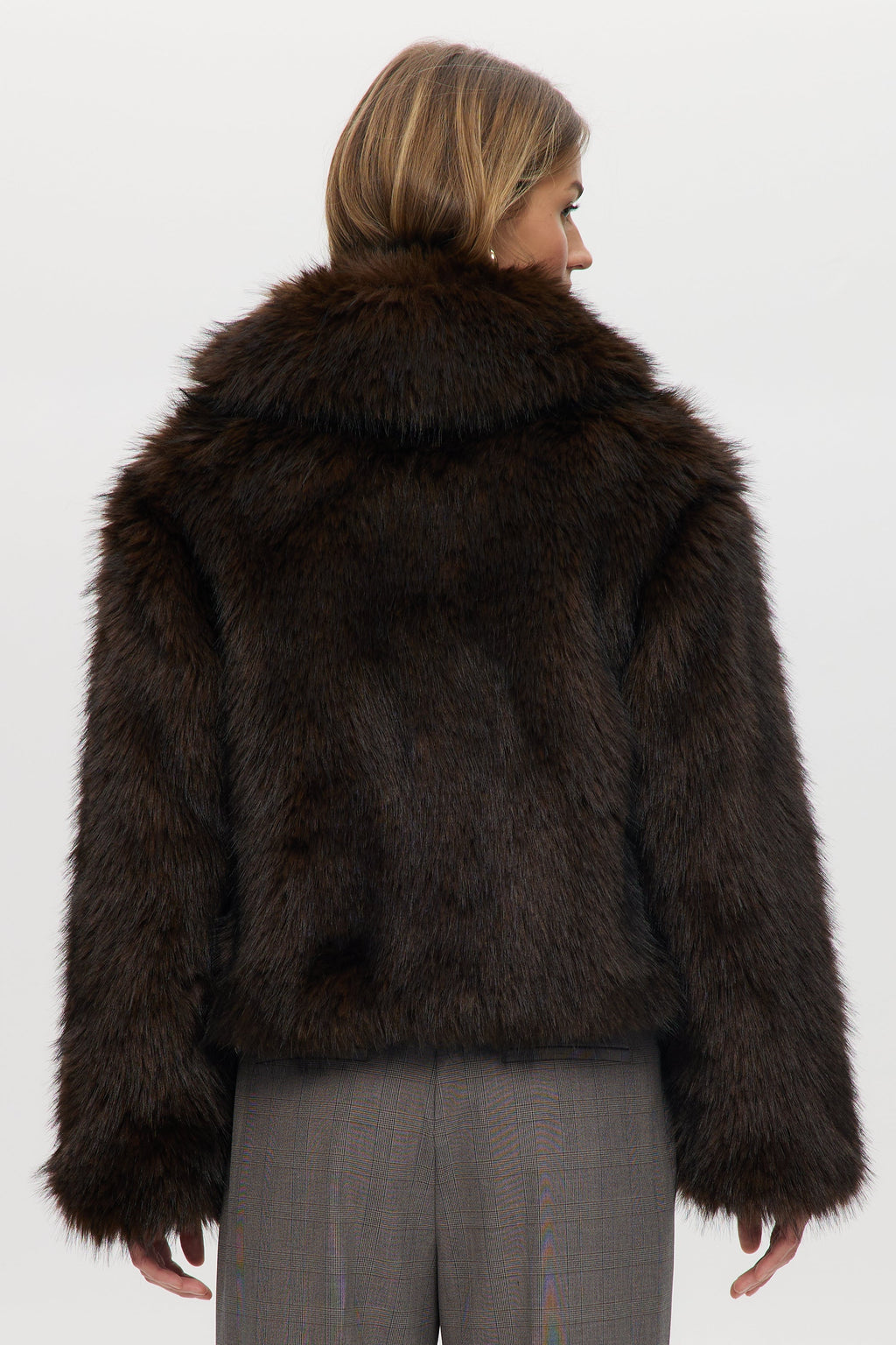 Brown Long Hair Vegan Fur Jacket