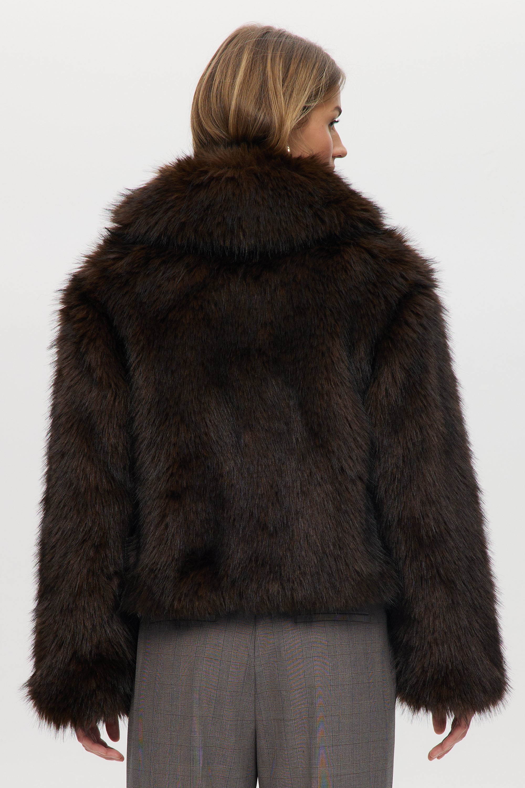 Brown Long Hair Vegan Fur Jacket