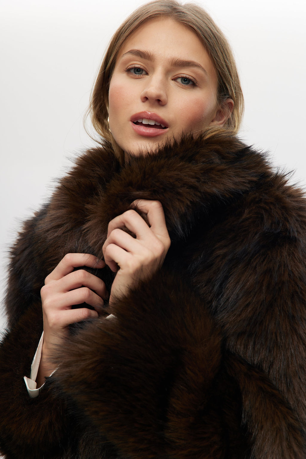 Brown Long Hair Vegan Fur Jacket