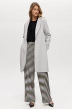 Grey Classic-Fit Long Coat with Button Closure
