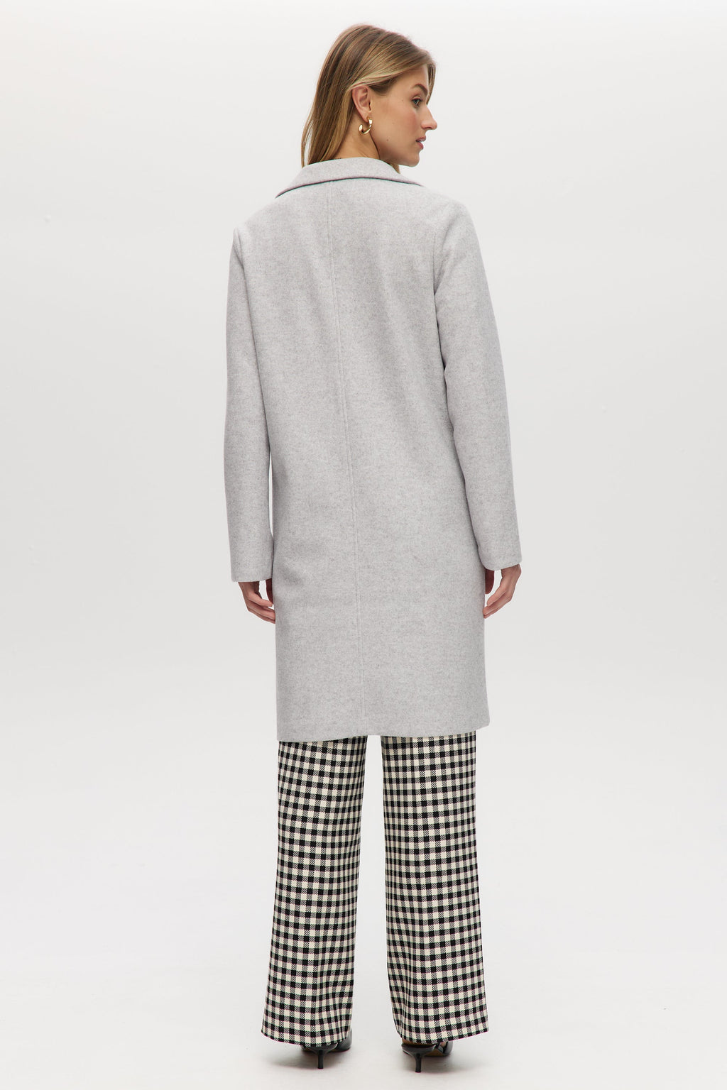 Grey Classic-Fit Long Coat with Button Closure