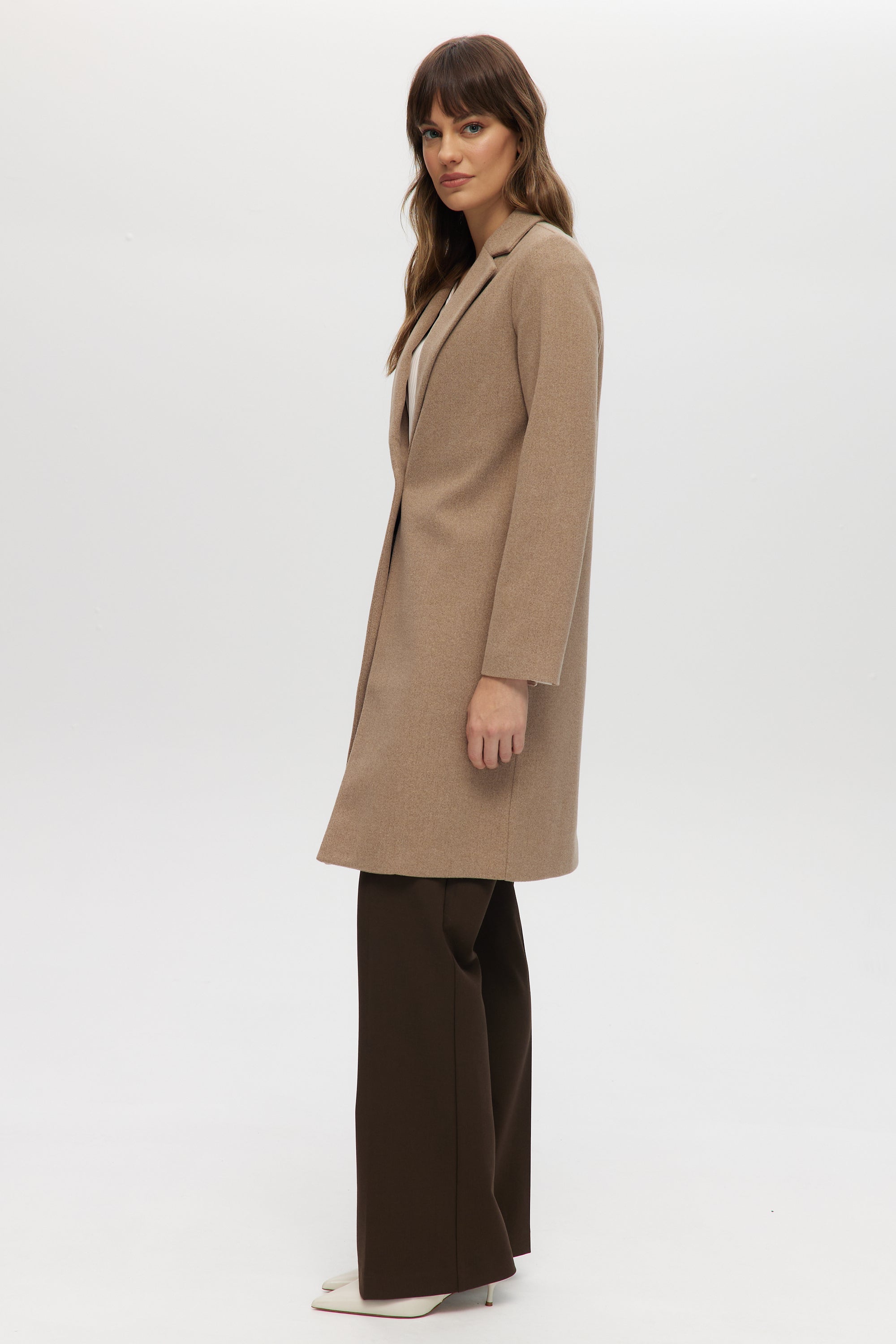 Walnut Classic-Fit Long Coat with Button Closure