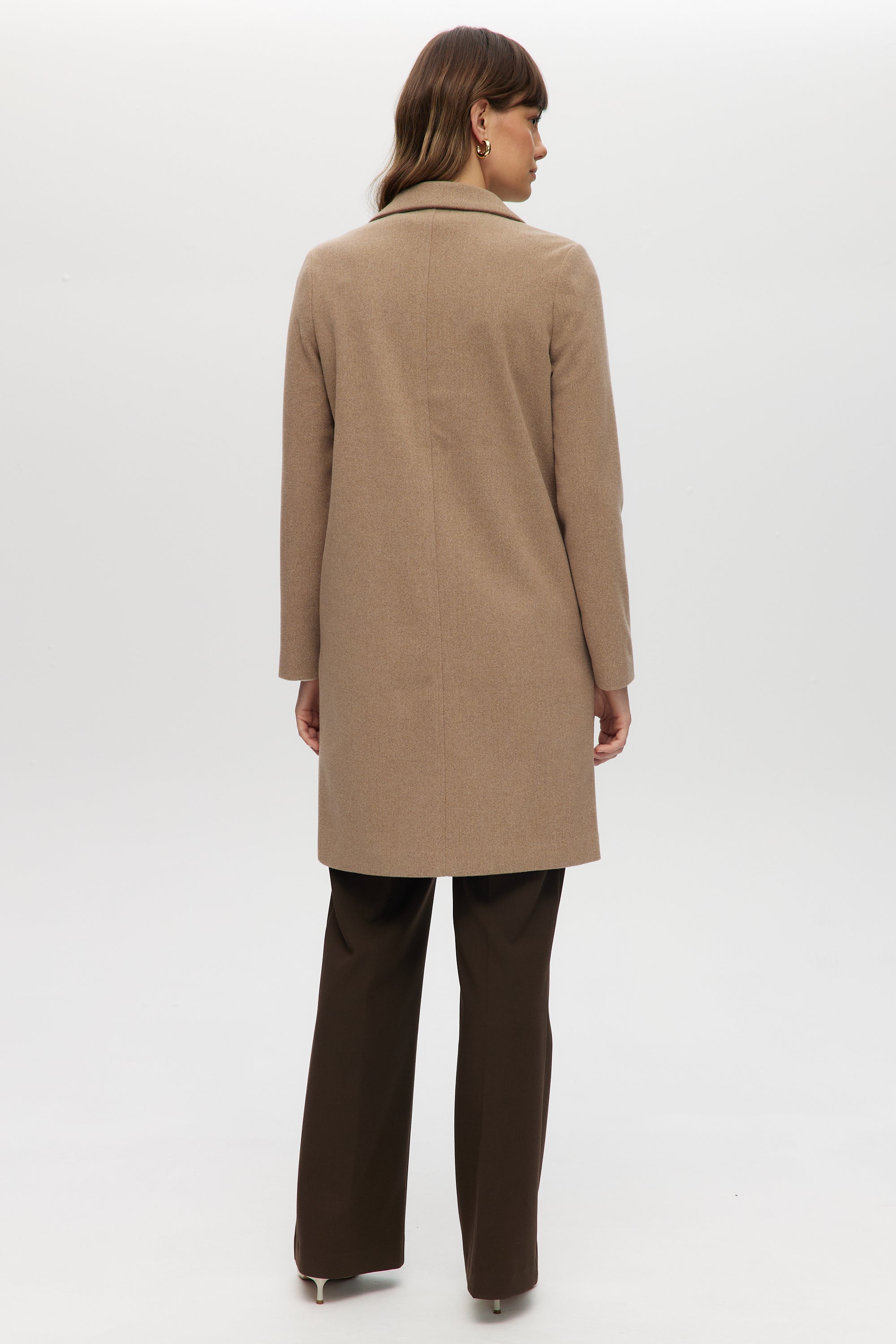 Walnut Classic-Fit Long Coat with Button Closure