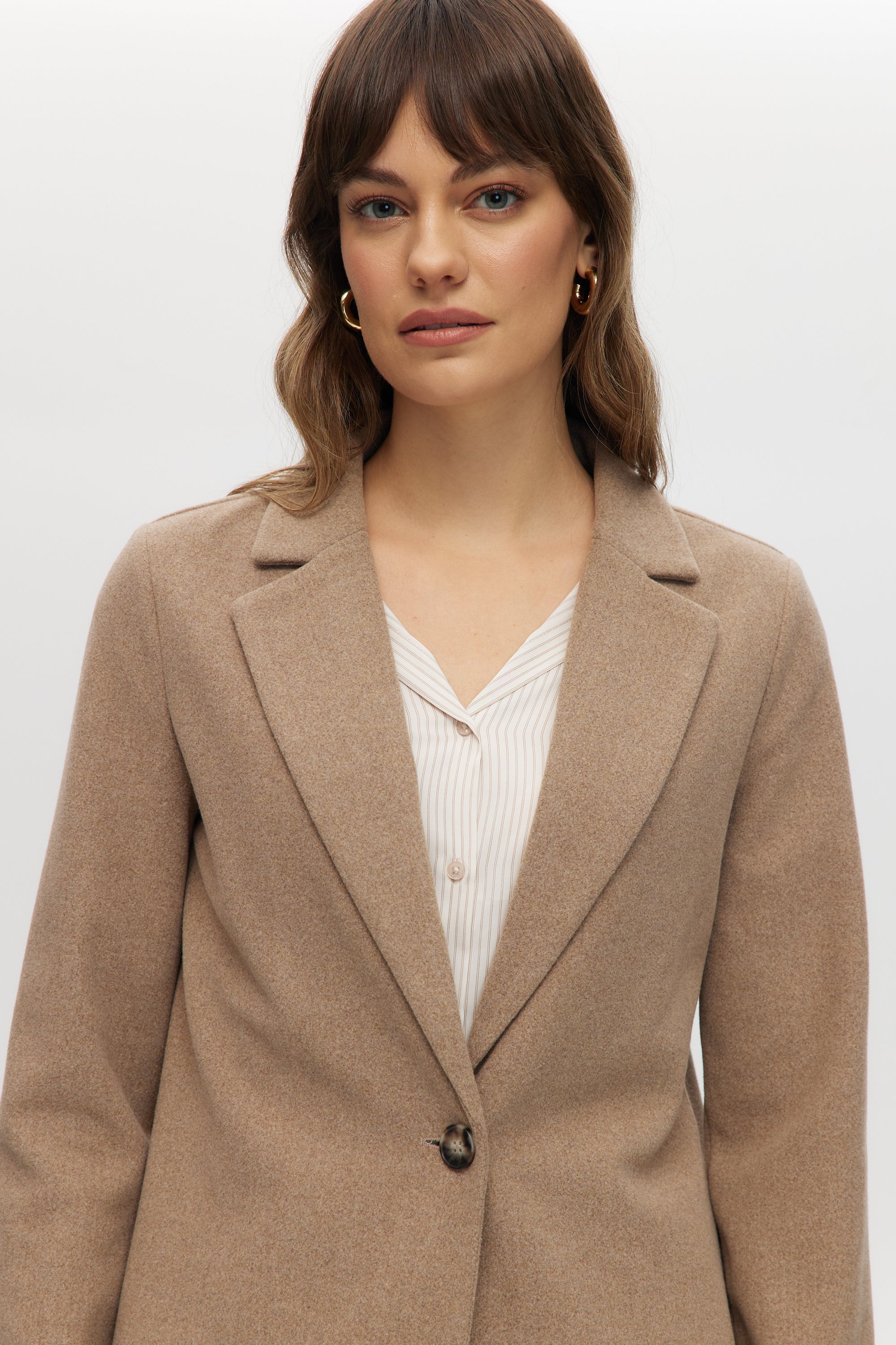Walnut Classic-Fit Long Coat with Button Closure