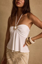 Vida White Brooch Top