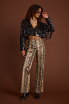 Viper Room Cream Snake Print Vegan Leather Pants