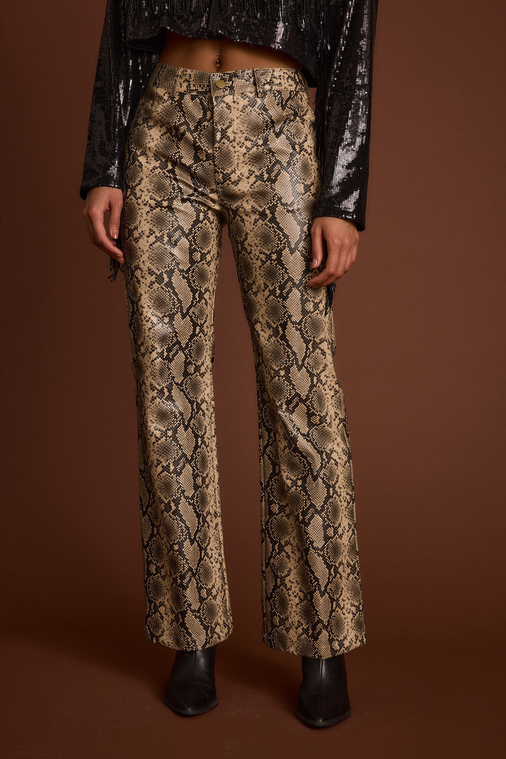 Viper Room Cream Snake Print Vegan Leather Pants