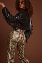Viper Room Cream Snake Print Vegan Leather Pants
