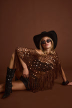 Rianne Mocha Sequin Crochet Shawl