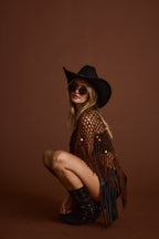 Rianne Mocha Sequin Crochet Shawl