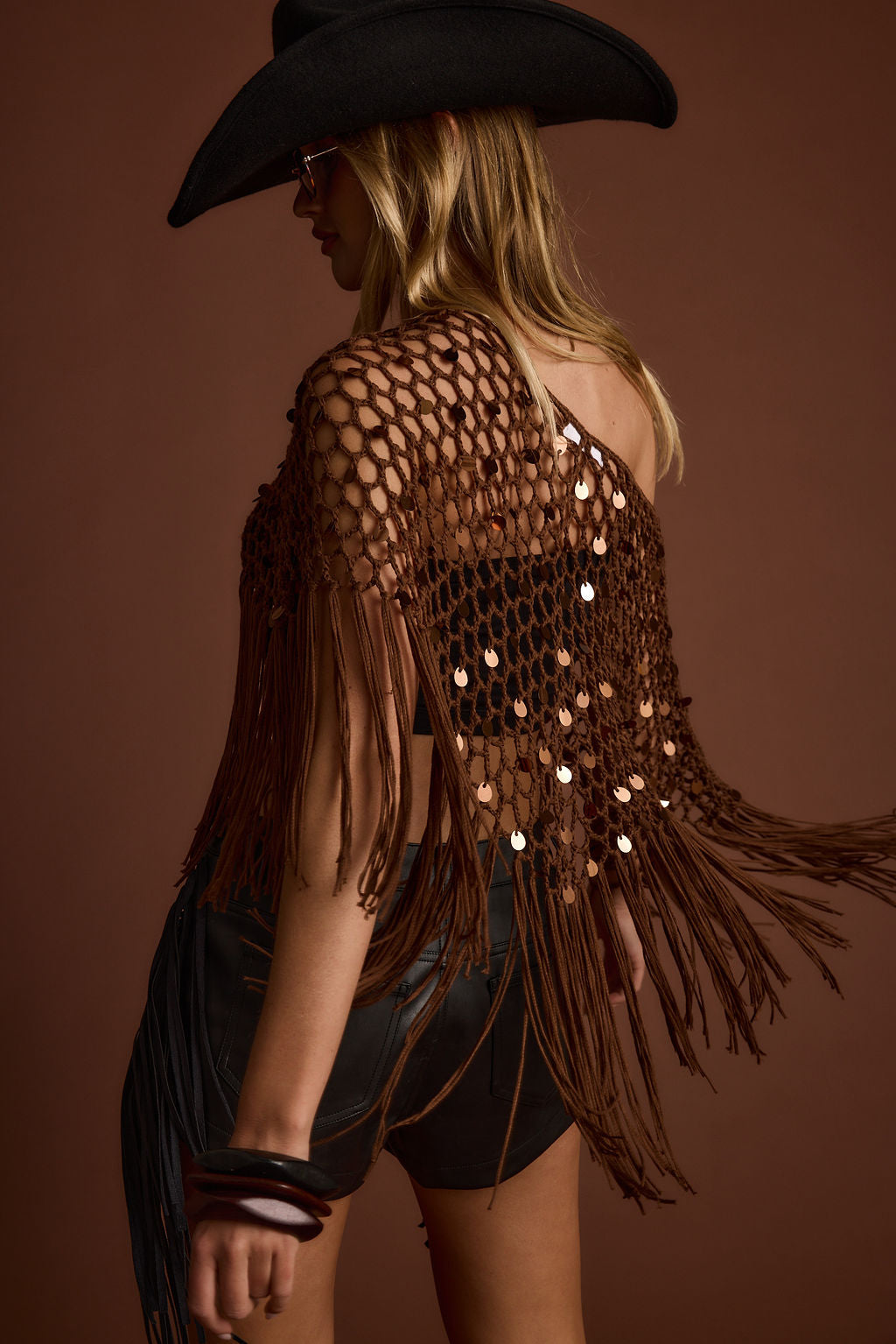 Rianne Mocha Sequin Crochet Shawl